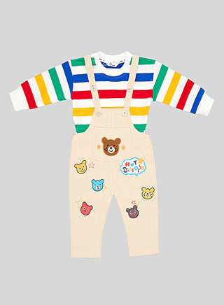 Rainbow Stripe Top With Cream Dungaree Set