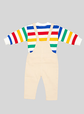 Rainbow Stripe Top With Cream Dungaree Set