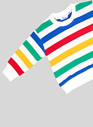 Rainbow Stripe Top With Cream Dungaree Set