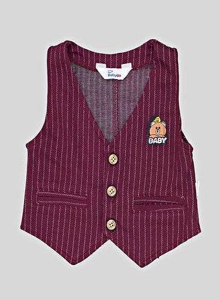 Burgundy Striped Waistcoat Outfit With Bow Tie