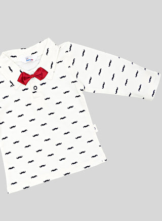 Navy Striped Waistcoat Set With Red Bow Tie