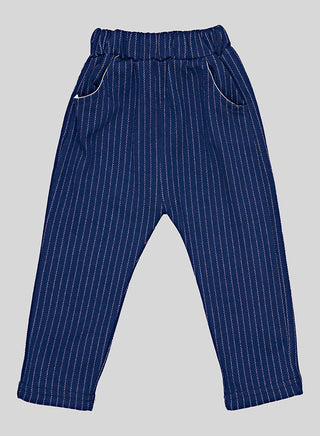 Navy Striped Waistcoat Set With Red Bow Tie