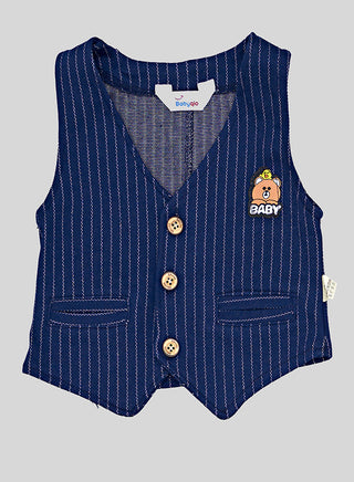Navy Striped Waistcoat Set With Red Bow Tie