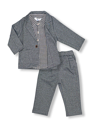 Gingham Shirt With Grey Blazer Pants Set
