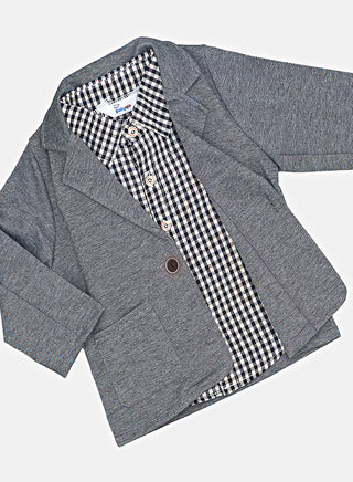 Gingham Shirt With Grey Blazer Pants Set