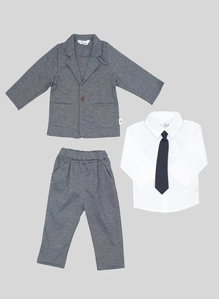 White Shirt With Tie And Grey Blazer Set