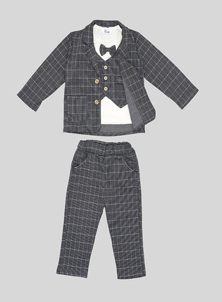 Black Grid Blazer With Matching Waistcoat Set