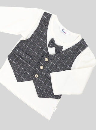 Black Grid Blazer With Matching Waistcoat Set