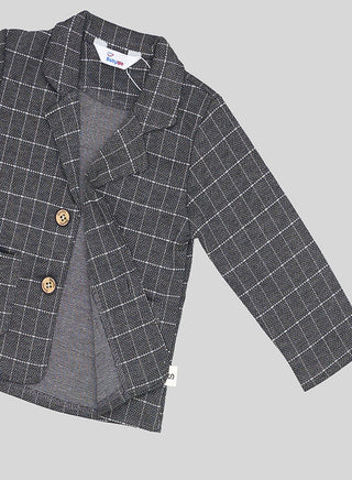 Black Grid Blazer With Matching Waistcoat Set