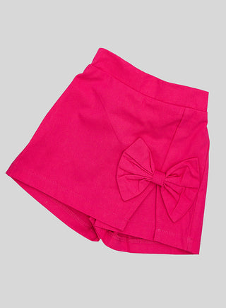 White Ruffle Top With Hot Pink Bow Shorts