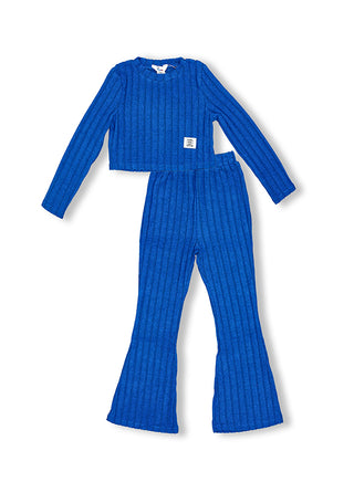 Electric Blue Ribbed Flared Co-ord Set