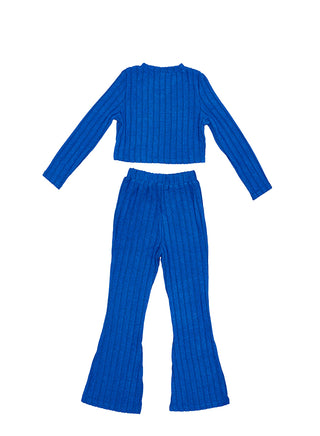Electric Blue Ribbed Flared Co-ord Set