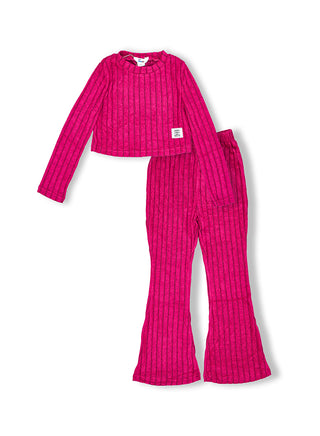 Hot Pink Ribbed Flared Winter Co-ord Set