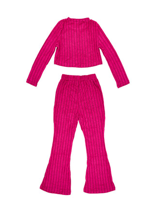 Hot Pink Ribbed Flared Winter Co-ord Set