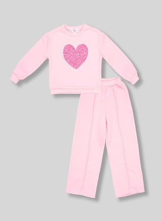 Pink Glitter Heart Tracksuit For Girls