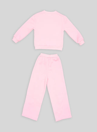 Pink Glitter Heart Tracksuit For Girls