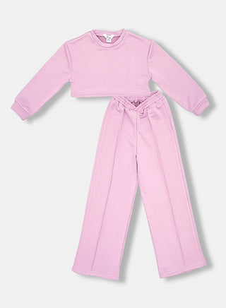 Lilac Ribbed Winter Co-ord Set For Girls