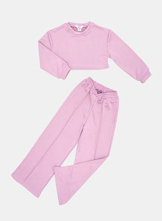 Lilac Ribbed Winter Co-ord Set For Girls