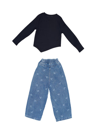 Butterfly Black Top With Embroidered Jeans