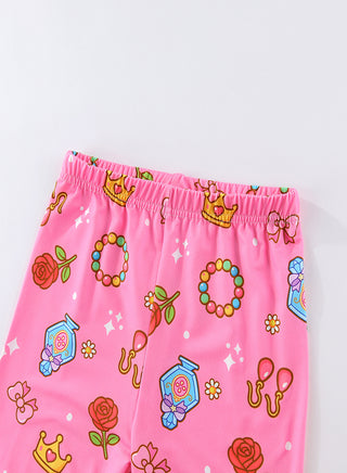 Cute Princess Castle Girls Glow in the dark Pajama Set