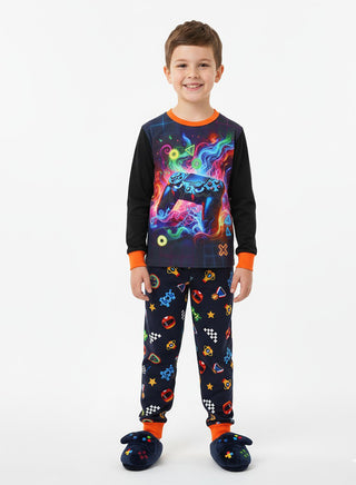 Neon Game Print Boys Glow in the Dark Pajama Set