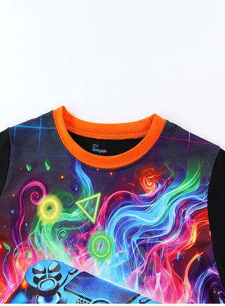Neon Game Print Boys Glow in the Dark Pajama Set