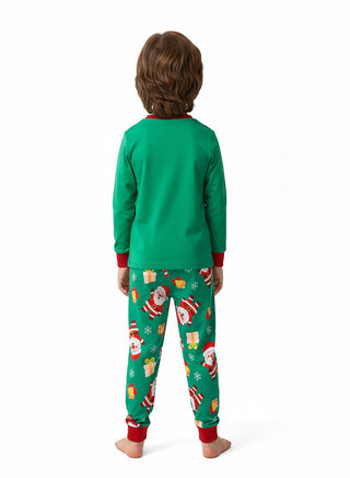 Unisex Green Santa Glow Christmas Pajama Set Kids