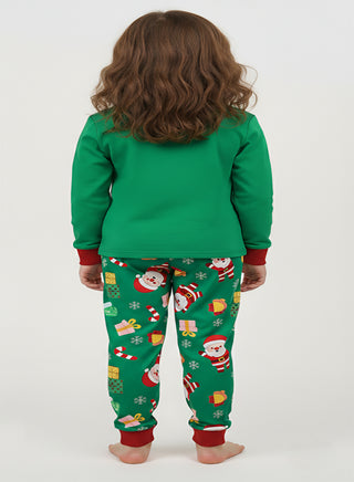 Unisex Green Santa Glow Christmas Pajama Set Kids