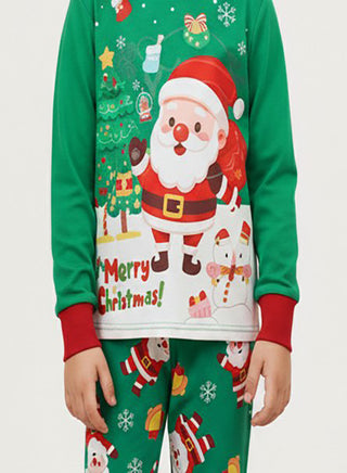 Unisex Green Santa Glow Christmas Pajama Set Kids