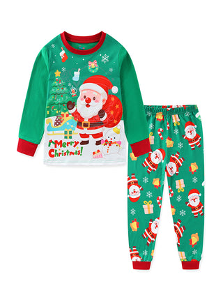 Unisex Green Santa Glow Christmas Pajama Set Kids