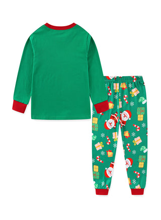 Unisex Green Santa Glow Christmas Pajama Set Kids