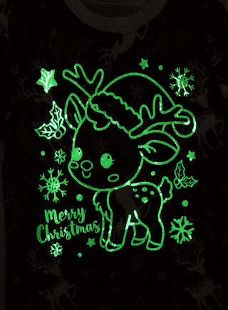 Unisex Red Reindeer Glow Christmas Pajama Set