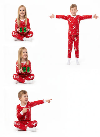 Unisex Red Reindeer Glow Christmas Pajama Set