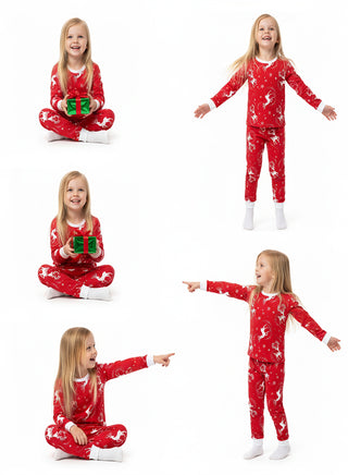 Unisex Red Reindeer Glow Christmas Pajama Set