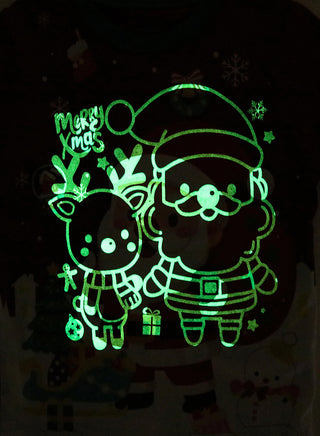 Unisex Red Santa Reindeer Glow Christmas Pajama Set