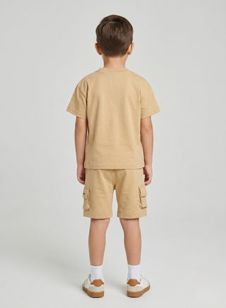 Boys Beige T-Shirt Cargo Shorts Set