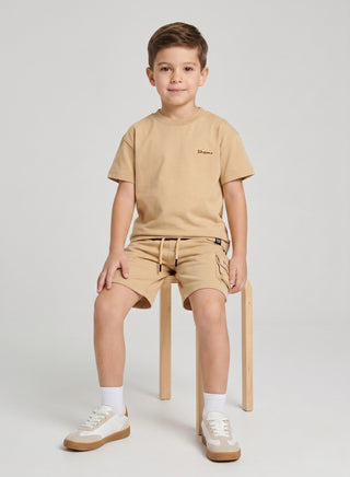 Boys Beige T-Shirt Cargo Shorts Set