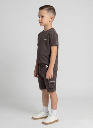 Boys Dark Brown Cargo Shorts Set