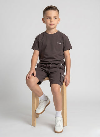 Boys Dark Brown Cargo Shorts Set