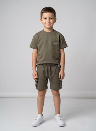 Boys Olive Brown Summer Shorts Set