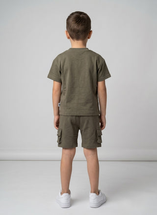 Boys Olive Brown Summer Shorts Set