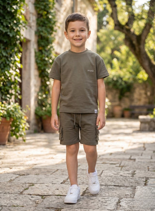 Boys Olive Brown Summer Shorts Set