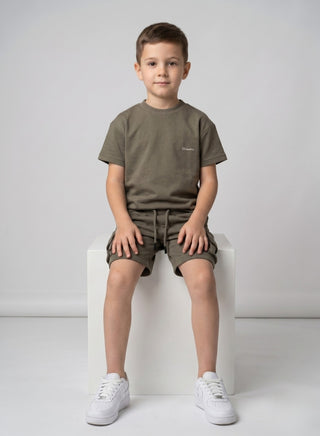 Boys Olive Brown Summer Shorts Set