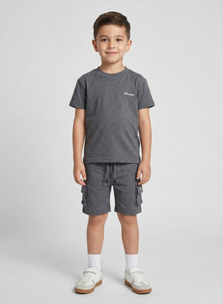 Boys Grey Casual Cargo Shorts Set