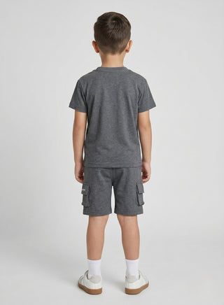 Boys Grey Casual Cargo Shorts Set