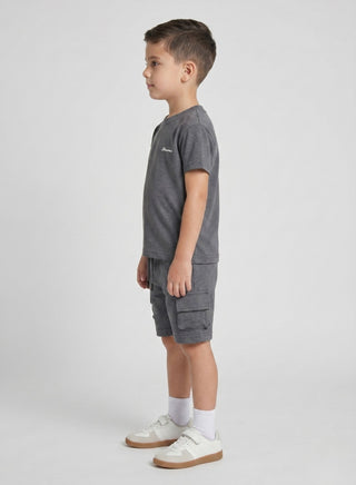 Boys Grey Casual Cargo Shorts Set