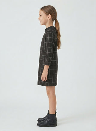 Girls Black Grid Print Dress