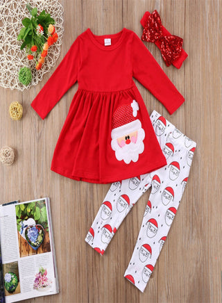 Santa printed top and bottom with headband set