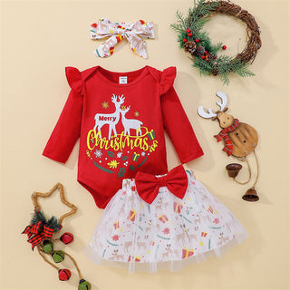 Spread Joy with our Merry Christmas Printed Top, Skirt, and Headband Set