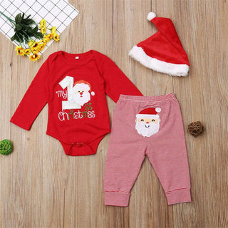 Baby's First Christmas Festive Printed Romper with Matching Bottoms Set